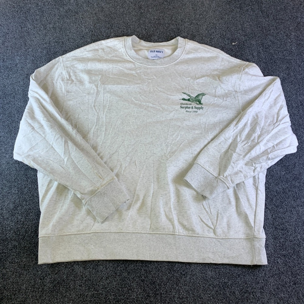 Old Navy Sweatshirt Mens 2XL Heather Gray Outdoor Surplus & Supply Graphic Back